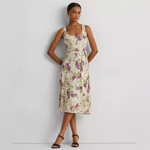 Lauren Ralph Lauren Floral Belted Crepe Midi Dress 12